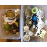 Two crates containing a quantity of assorted ceramic and glass items including pearlware, silver