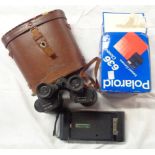 An old Kodak folding camera, a vintage polaroid 636 Instant camera, pair of Boots 10x50 binoculars