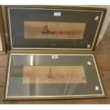 Garman Morris: a pair of gilt framed panoramic watercolours, both depicting sailing and other