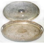 Two large silver plated oval gallery trays