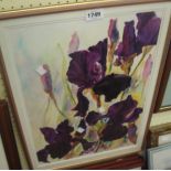 Jenny B: a framed watercolour study of irises - signed
