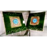 A pair of Victorian dust pressed tiles with Art Nouveau decoration and coloured glaze finish
