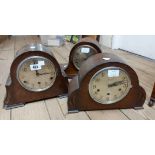 Three vintage oak cased chiming mantel clocks