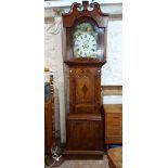 A 19th Century North Country mahogany and oak longcase clock, the 35cm painted arched dial marked