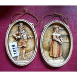 Two Bretby Pottery Dickensware plaques comprising Mr Pickwick and Tony Weller, each with coloured