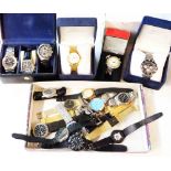 A collection of boxed and loose modern wristwatches including Rotary, Lorus, Marcel Drucker and