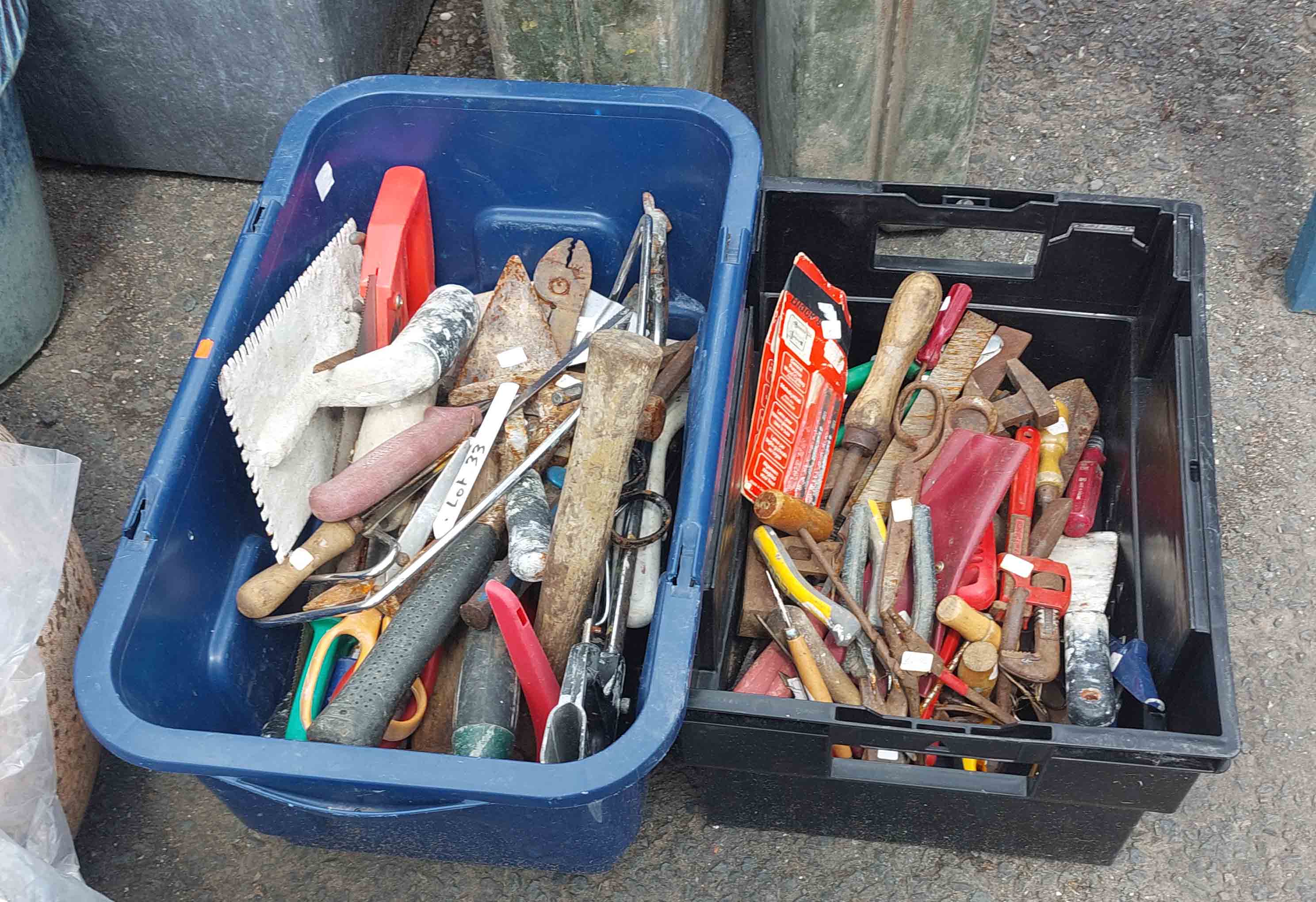 Two crates containing a quantity of assorted tools