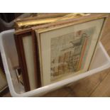 A crate containing a selection of framed pictures and prints - various artists and subjects