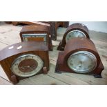 Four vintage oak cased mantel clocks comprising three chiming and one striking - various condition