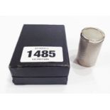 A silver cylindrical coin case with engine turned decoration - boxed