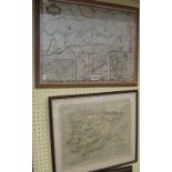 A framed antique hand coloured map of Wight Island - sold with another of Spain and Portugal