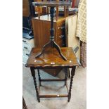 Two early 20th Century oak occasional tables, one with barley twist supports - sold with another