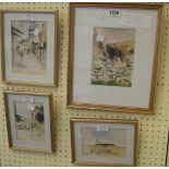Yousef Sabouni: four assorted gilt framed small format watercolours, three depicting Syrian