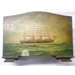 A 1930's magazine rack with oil-painted finish depicting a three masted sailing vessel with