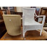 A vintage Lloyd loom corner laundry basket with original finish and label - sold with a white
