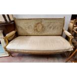 A 1.67m old giltwood settee with decorative carved part show frame and remains of horse hair