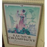 A framed large format coloured advertising print for Saumer Champigny