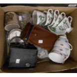 A box containing a quantity of assorted ceramic and other collectable items including teaware,