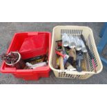 A basket containing an assortment of tools - sold with crate containing fittings