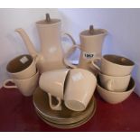 A vintage Poole Pottery part coffee set in the pink and brown colourway including coffee pot, hot