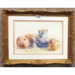 Harvey: a gilt framed watercolour still life with apples, jug and knife - signed