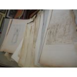 A folio containing a large collection of antique large format steel and other engravings mainly