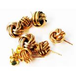 Two pair of 9ct. gold knot pattern earrings - sold with three others and a stud