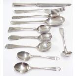 A quantity of assorted silver cutlery of varying design and maker, also a silver handled knife and a