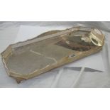 A 62cm silver plated oblong serving tray with canted corners, pierced gallery and flanking handles