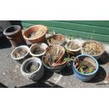 A quantity of assorted glazed and terracotta pots