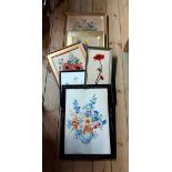 A quantity of framed embroidered panels of various size and pattern
