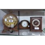 An antique ornate German drum clock with gilt dial and alarm movement - sold with two vintage