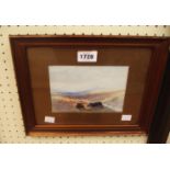 H. May: a gilt framed and slipped small format watercolour titled in the image 'Exmoor' - signed