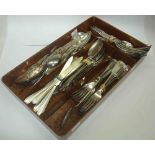 A tray containing assorted silver plated cutlery
