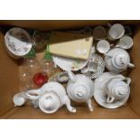 A box containing a quantity of assorted ceramic and glass items including Toni Raymond sandwich