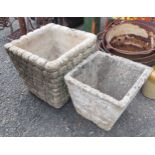 A Cotstone concrete square garden planter - sold with a smaller similar