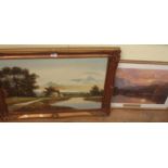 †Fischer: a gilt framed oil on canvas depicting a river landscape - signed - sold with Coulson: a