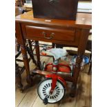 A 61cm Eastern hardwood side table with frieze drawer, set on turned supports