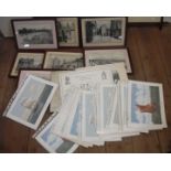 A box containing a quantity of framed and unframed small format coloured and monochrome prints -