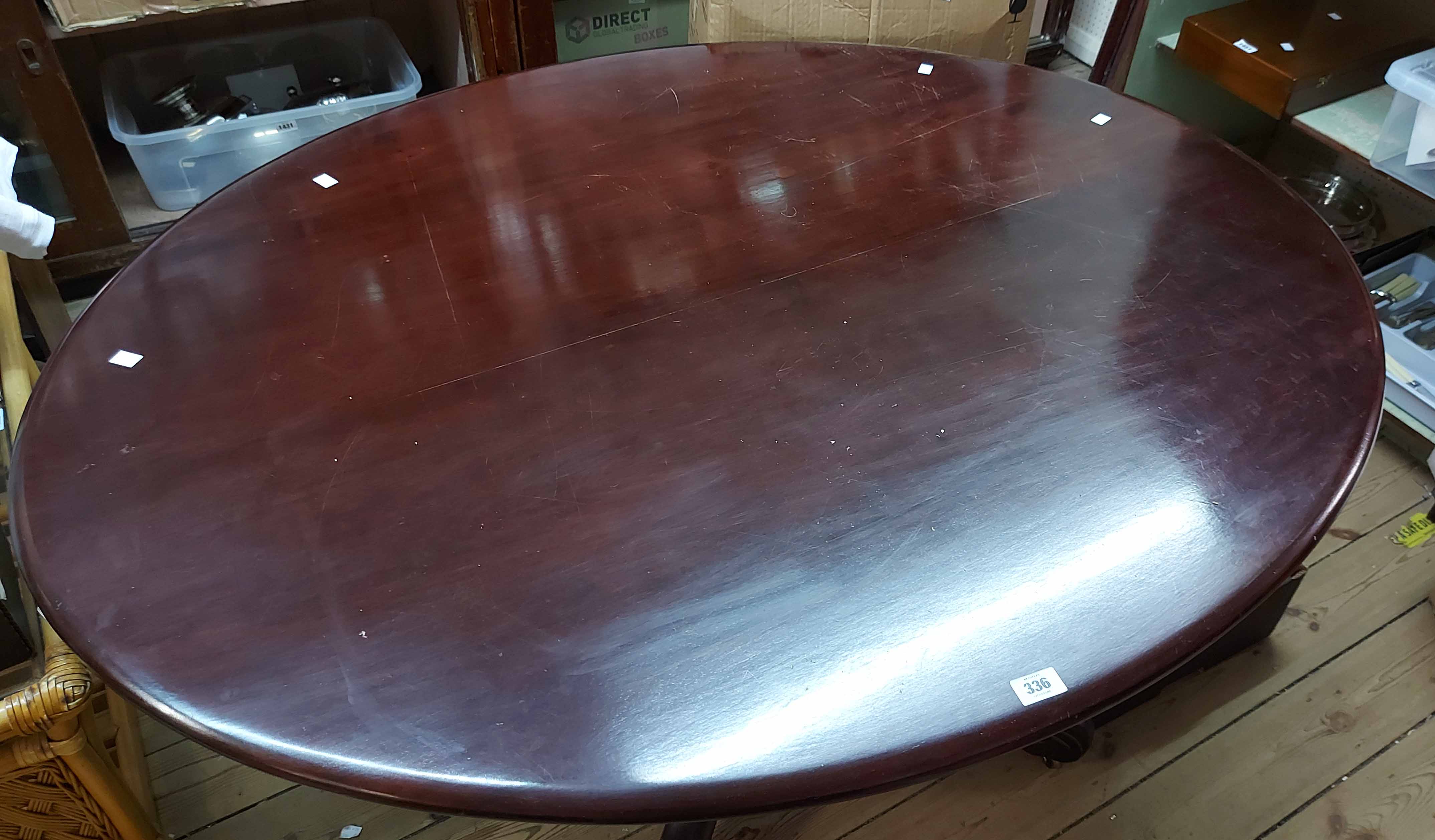 A 1.4m Victorian mahogany tilt-top breakfast table with moulded oval top, set on massive turned - Image 3 of 3