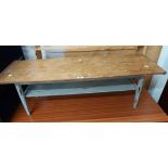 A 1.14m retro part painted teak coffee table, set on simple turned supports
