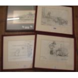 Three matching framed monochrome prints, depicting Winnie the Pooh and other characters - sold