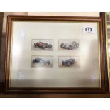 Four Players Motor Cars cigarette cards set in modern frame