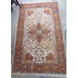 A vintage handmade wool rug with Persian pattern on cream ground - 1.6m X 92cm