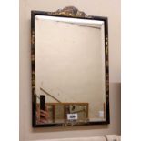 A small vintage chinoiserie framed bevelled oblong wall mirror - easel back missing and worm