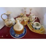 A quantity of assorted ceramic items including 1960's Royal Copenhagen year plates, majolica dish,