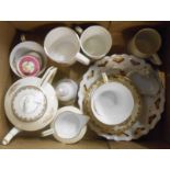 A box containing a quantity of assorted ceramic items including Noritake teaware, commemorative