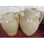 A large Hilstonia stoneware two handled vase - sold with a similar Dee Cee milk jug