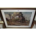 †Terence Cuneo: a framed coloured locomotive print entitled 'Evening Star'