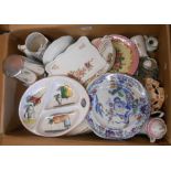 A box containing a quantity of assorted ceramics including 19th Century Ironstone china plate, etc.